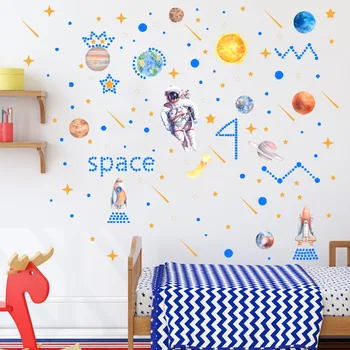 Loominguline planeedi astronaut star helendav kleebised helendav kleebised elutuba isekleepuvad helendav dekoratiivsed seina kleebised