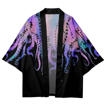 Must Pluss Suurus Jaapani Prindi Kampsun, Kimono Harajuku Naised Mehed Yukata Streetwear Traditsiooniline Cosplay Haori Mood Vabaaja Top