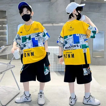Poisid suvel riided sobiks laste ülevalt ja alt määrata kahe-osaline komplekt, tasuta shipping 4-16years korea stiilis laste riided 2023