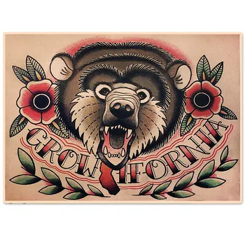 Pruun Karu Tattoo Art Plakatid ja Pildid Seina Riputamise Pilte Vintage Jõupaber Prindi Maali Magamistuba, elutuba, Tuba Teenetemärgi