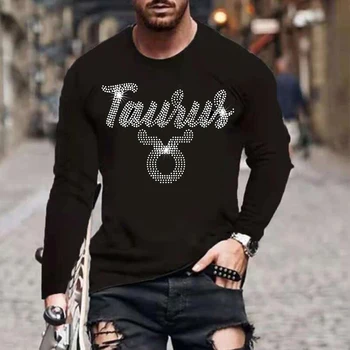 Punk Rhinestone Tähtkuju Graafiline T-Särk meestele, Y2k Stiilis Mõõdus O-kaeluse Tshirt Must Streetwear Pikad Varrukad Luksus T-särk