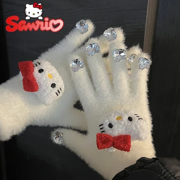 Sanrio Hello Kitty Kindad Anime Kawaii Naiste Kootud Kindad Talvel Paks Soe Täiskasvanud Pehme Kohev Kindad Palus Täis Sõrmega Kindad