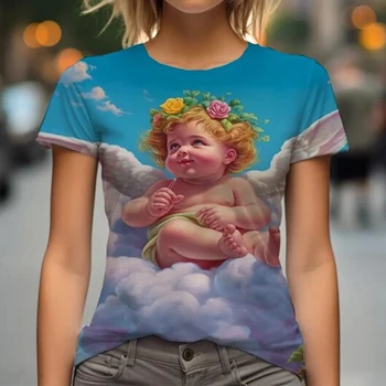Suvel Angel Baby 3D Print T-särgid Naistele Streetwear Casual Fashion Y2k Lühikese Varrukaga T-Särk O-kaeluse Lapsed Tees Topid Riided