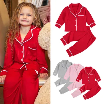 Teise lapse Baby Girl Boy Pajama Komplekti PJS Pikad Varrukad Rinnamikrofon Nupud Särk Top Kaua Pant Siserõivad Sleepwear Homewear