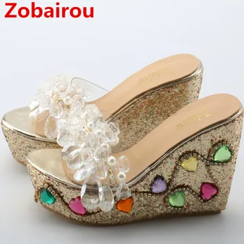 Zobairou chaussure femme varbavahed kõrged kontsad toasussid kiilud rhinestone kalliskivi gladiaator sandaalid luksus brändi kingad naistele